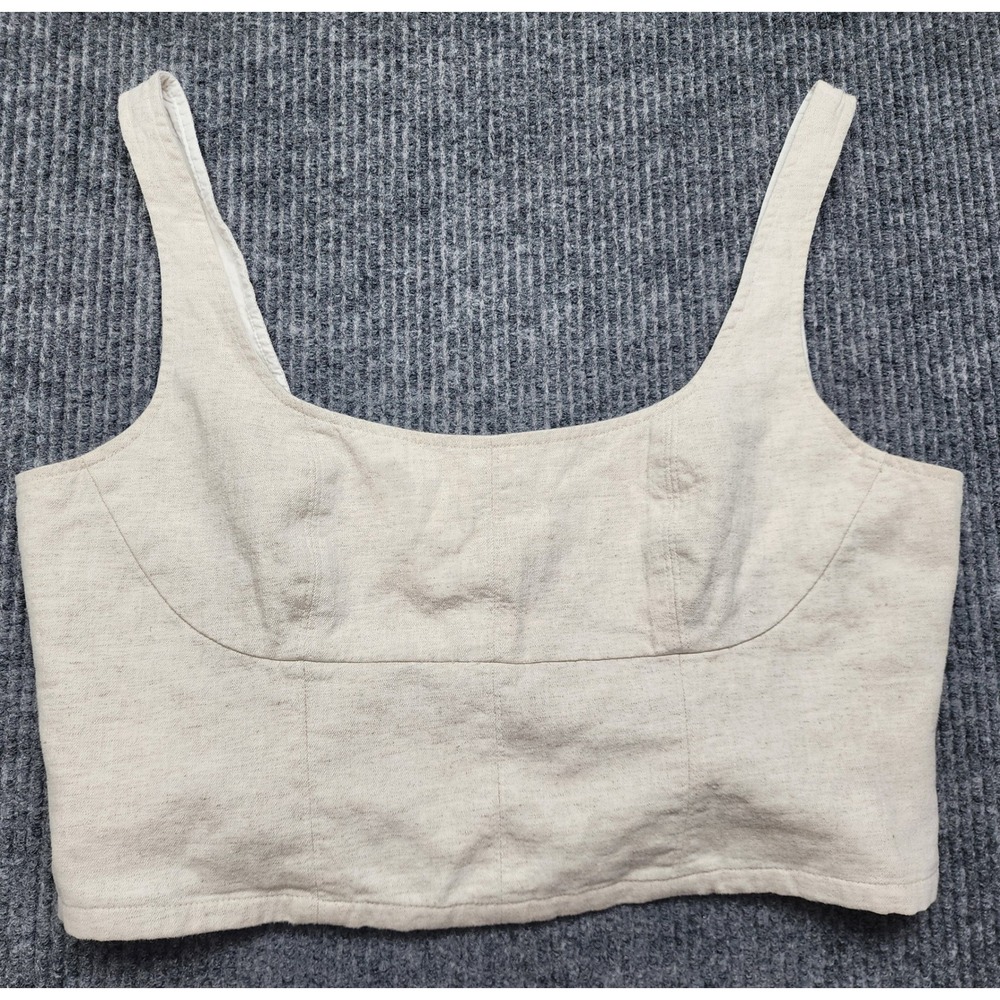 Banana Republic Linen Blend Smocked Back Crop Top Beige Tan Size 14